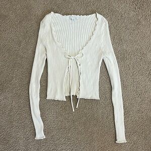American Eagle cream ruffled cardigan size L